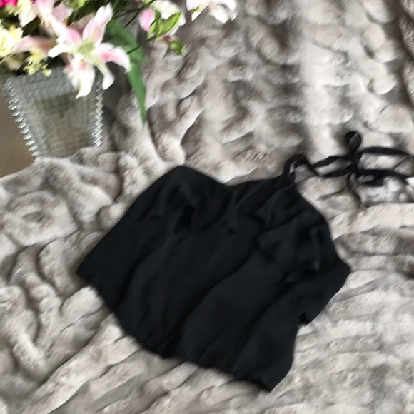 alice + olivia Monet Ruffled Halter Top in Black or White - Picture 3 of 10